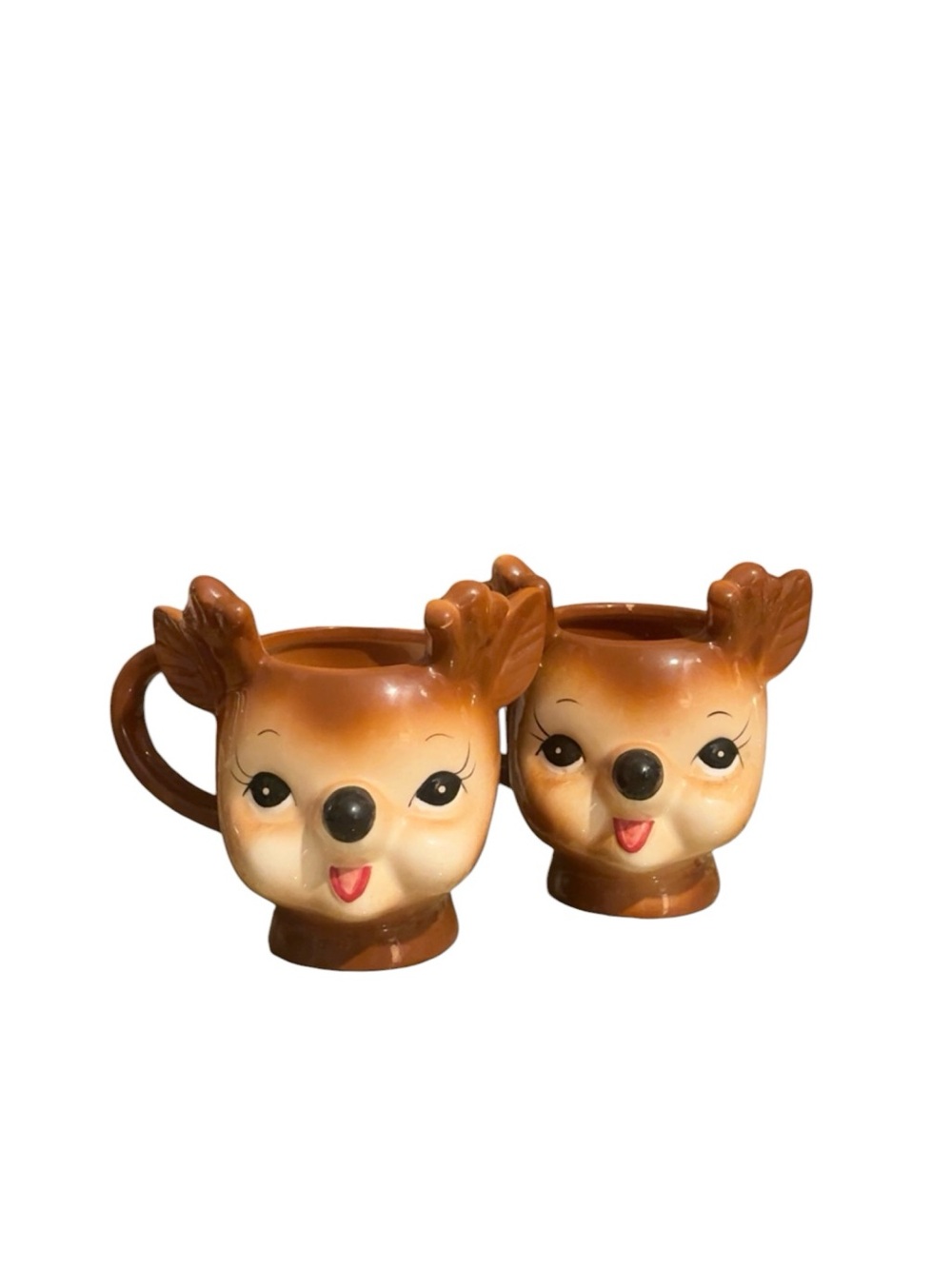 NEW Set of 2 Pottery Barn Christmas Holiday Vintage Cheeky Reindeer Figural Mugs